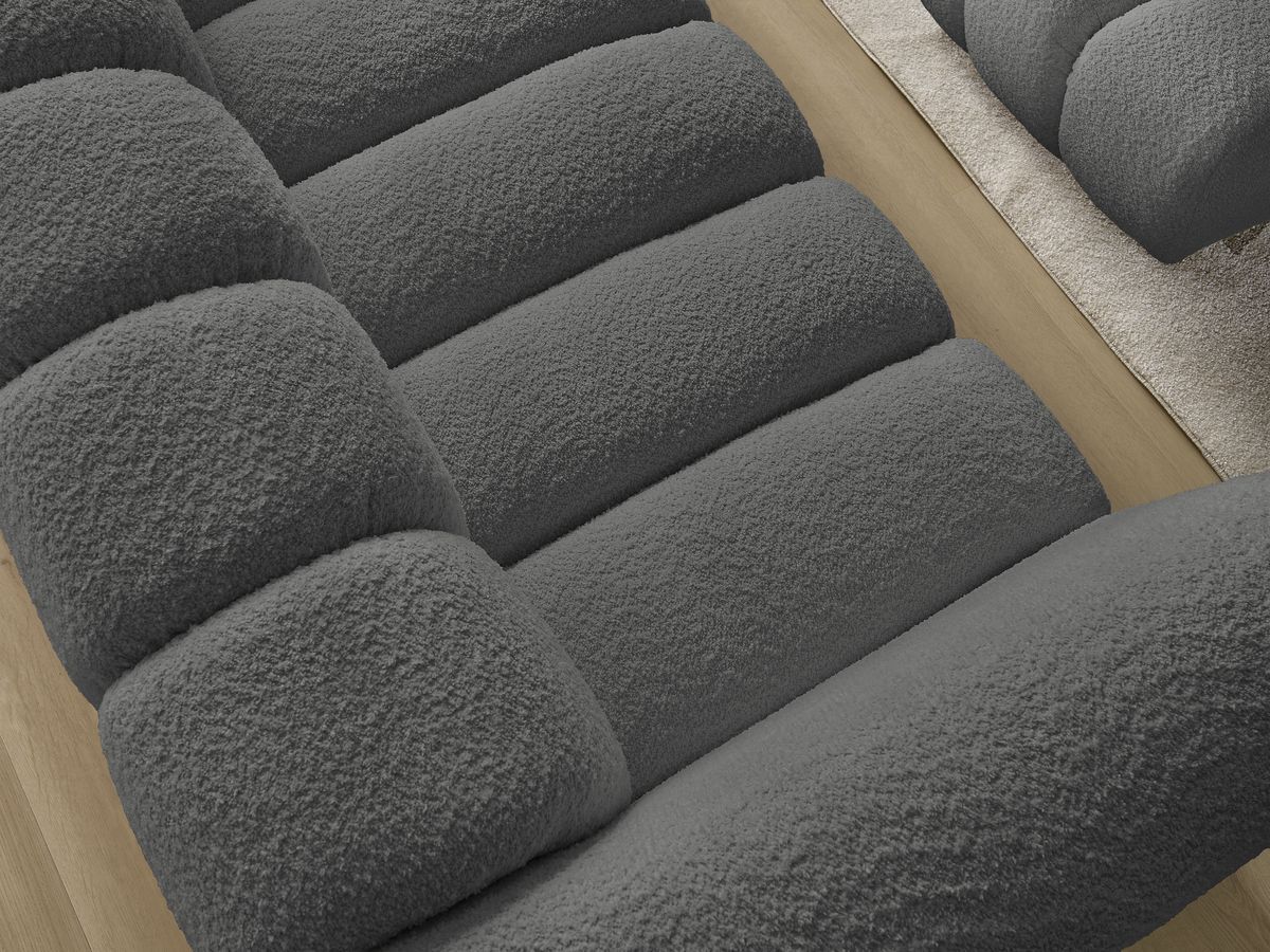Bobochic Talia Sofa 3-Sitzer mit Pouf Bouclé-Stoff Dunkelgrau