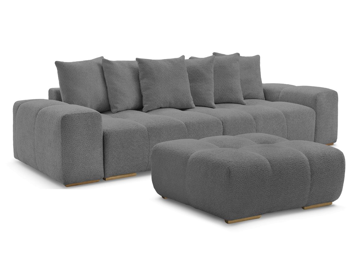 Bobochic Anakin Sofa 3-Sitzer mit Pouf, 6 Kissen Bouclé-Stoff Dunkelgrau