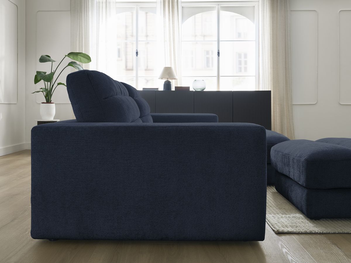 Bobochic Sierra Ecksofa mit Pouf Strukturstoff Dunkelblau Ecke rechts