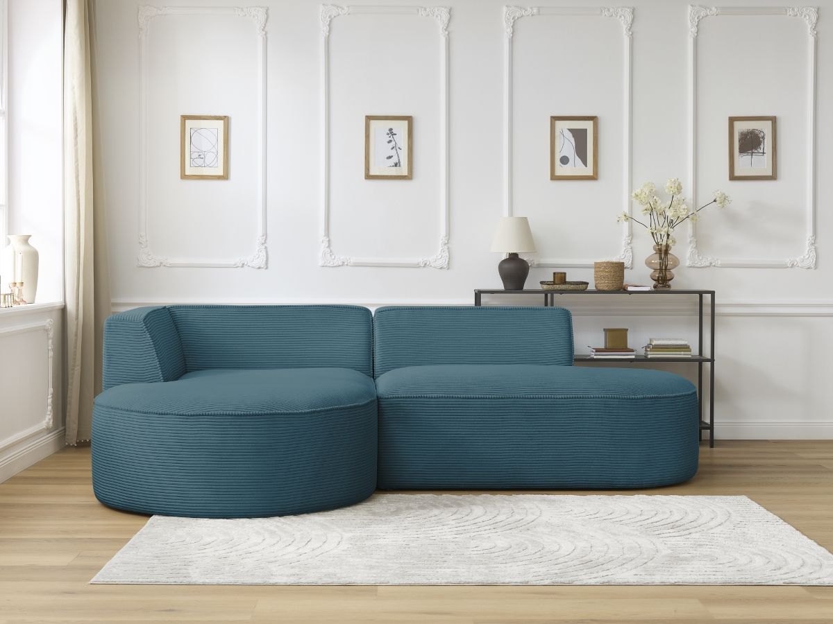 Bobochic Rousseau Ecksofa Cordsamt Dunkelblau Ecke links