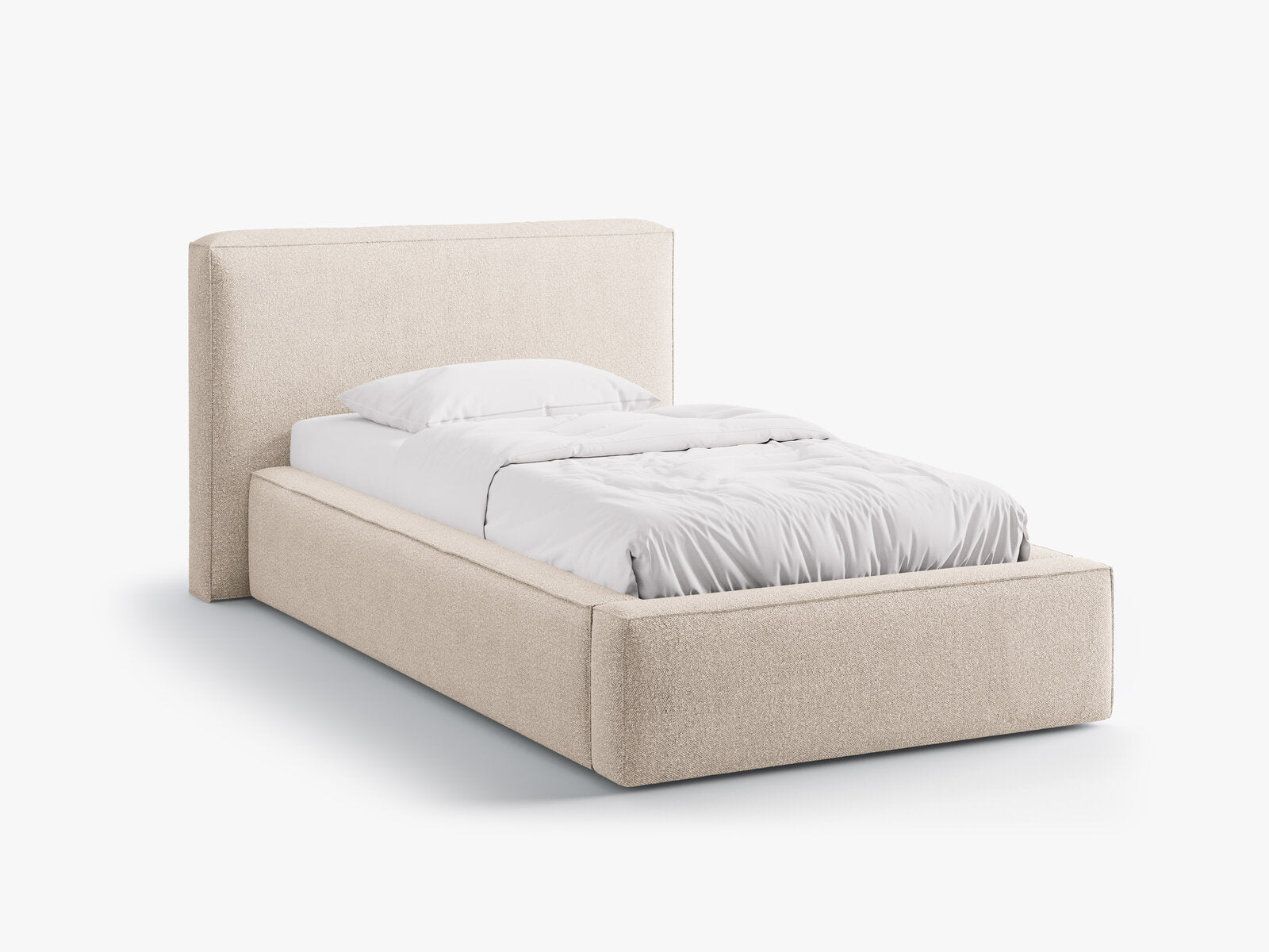 Micadoni Single Polsterbett mit Stauraum Jodie Boucle Baloo Beige 90x200