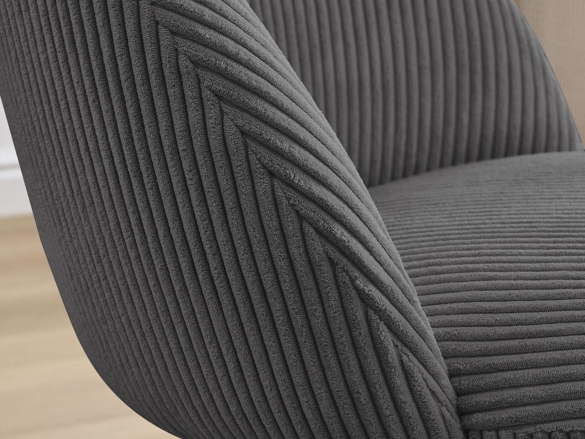 Bobochic Lalie Esszimmerstuhl 2er-Set mit Metallbeinen, schwarz Cordsamt Dunkelgrau