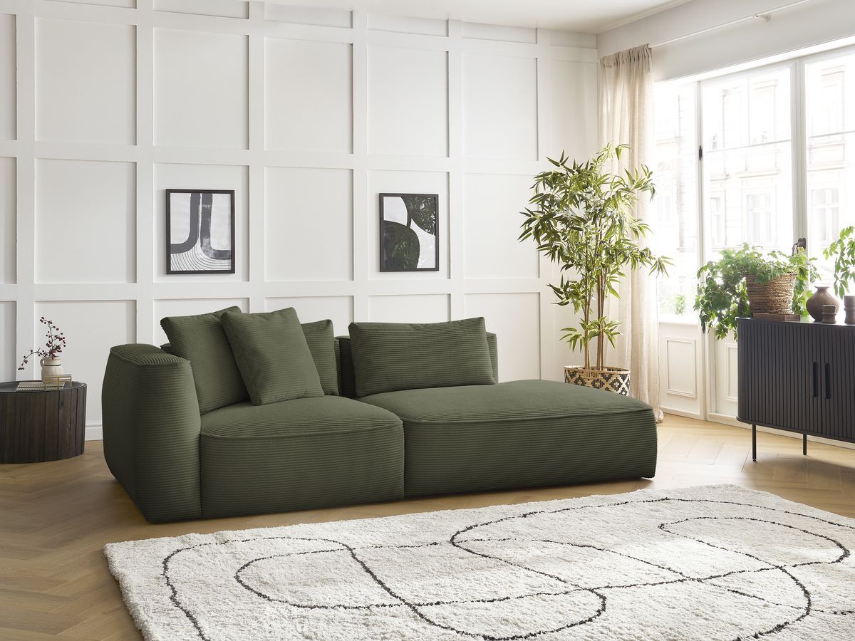 Bobochic Leopold Sofa 3-Sitzer Cordsamt Hellgrün Armlehne links