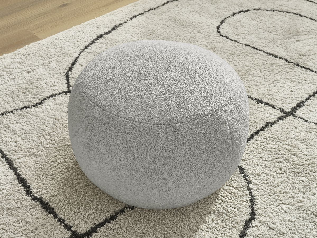 Bobochic Hayden Pouf, rund Bouclé-Stoff Hellgrau, 60 cm