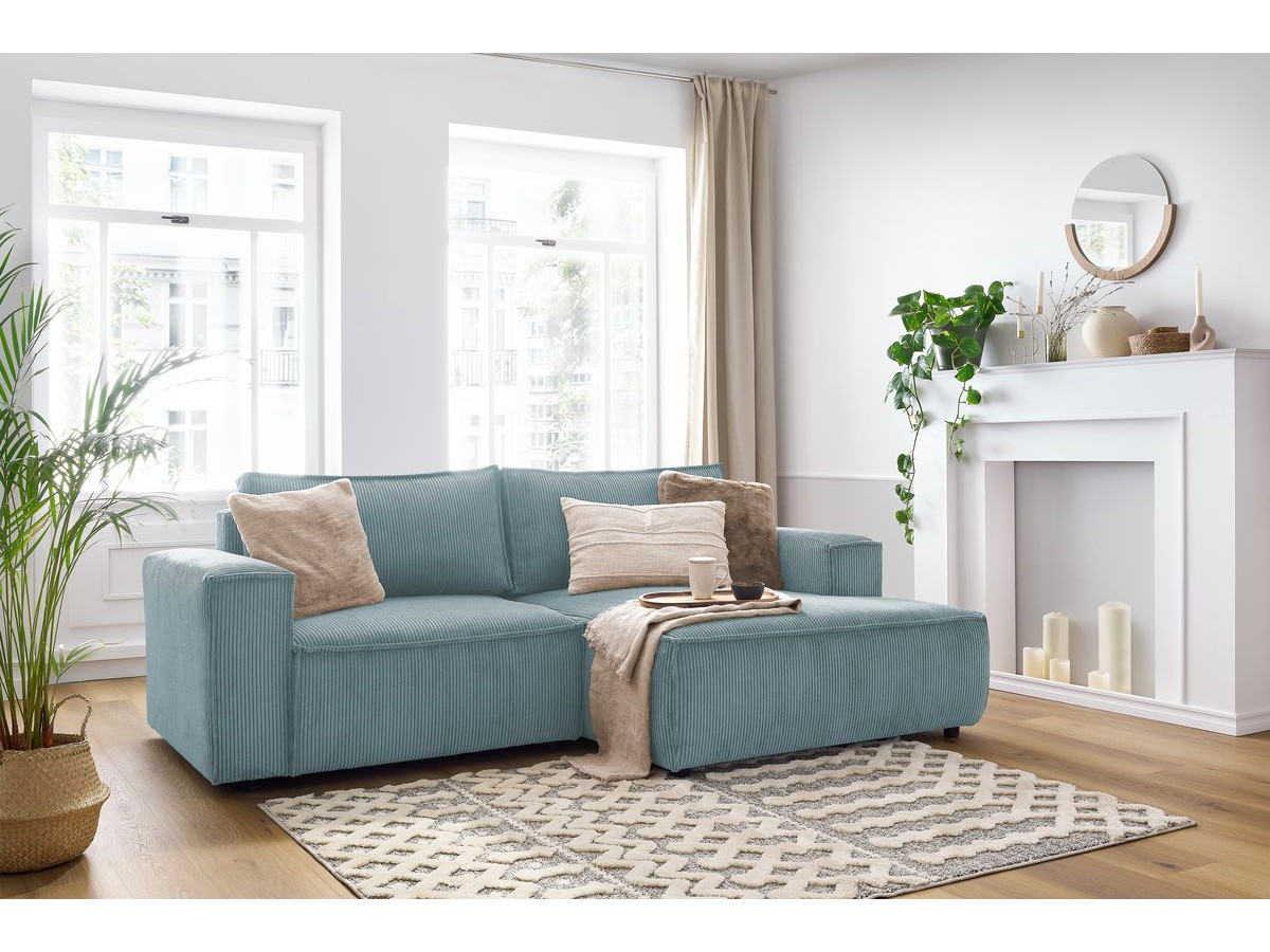 Bobochic Nihad Ecksofa Cordsamt Hellblau Ecke rechts