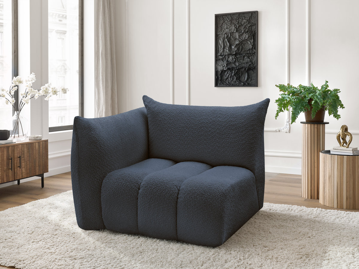 Bobochic Azra Sofamodul 1-Sitzer 117 × 112 cm Bouclé-Stoff Dunkelblau Ecke links