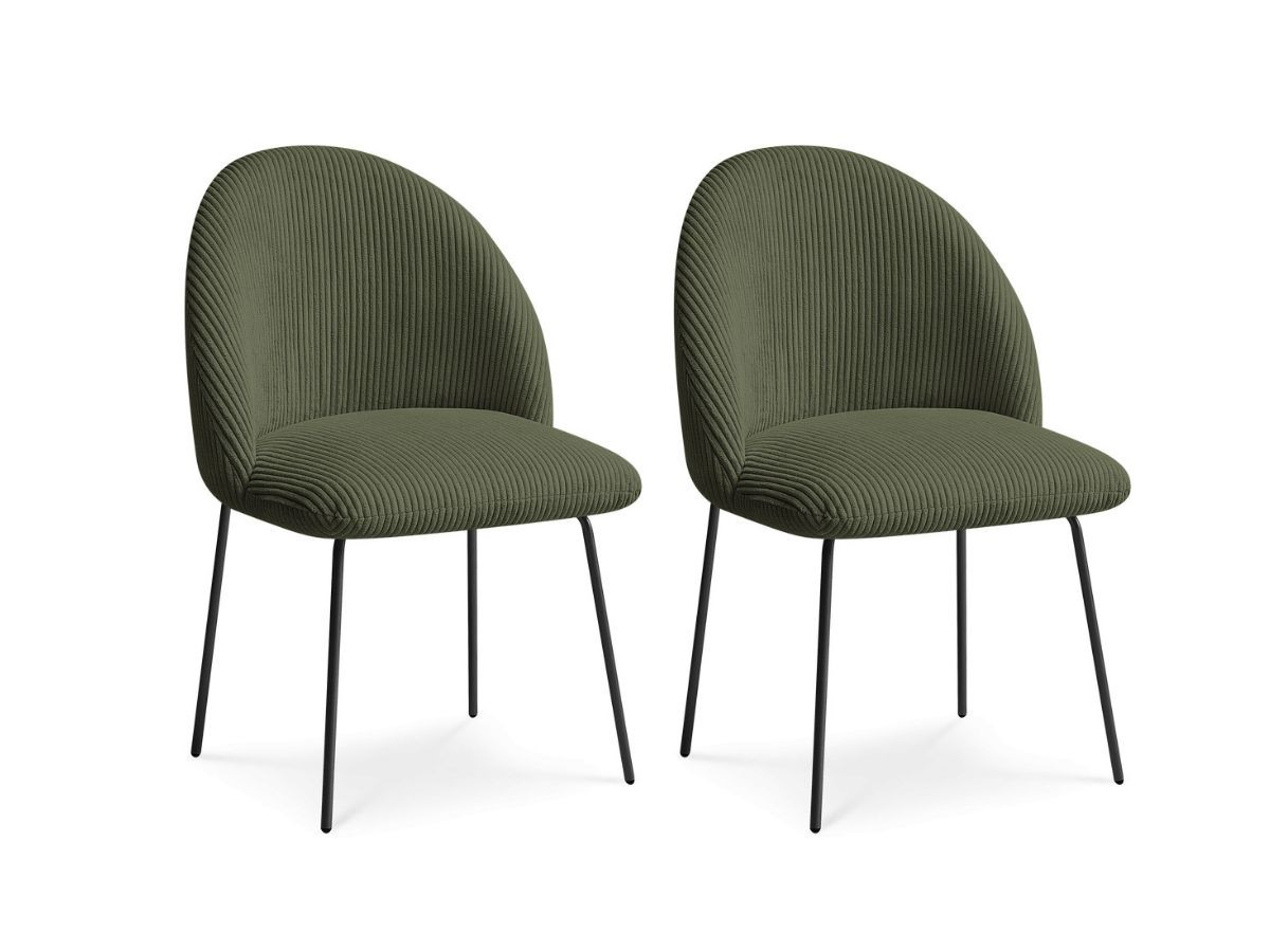 Bobochic Lalie Esszimmerstuhl 2er-Set mit Metallbeinen, schwarz Cordsamt Grün