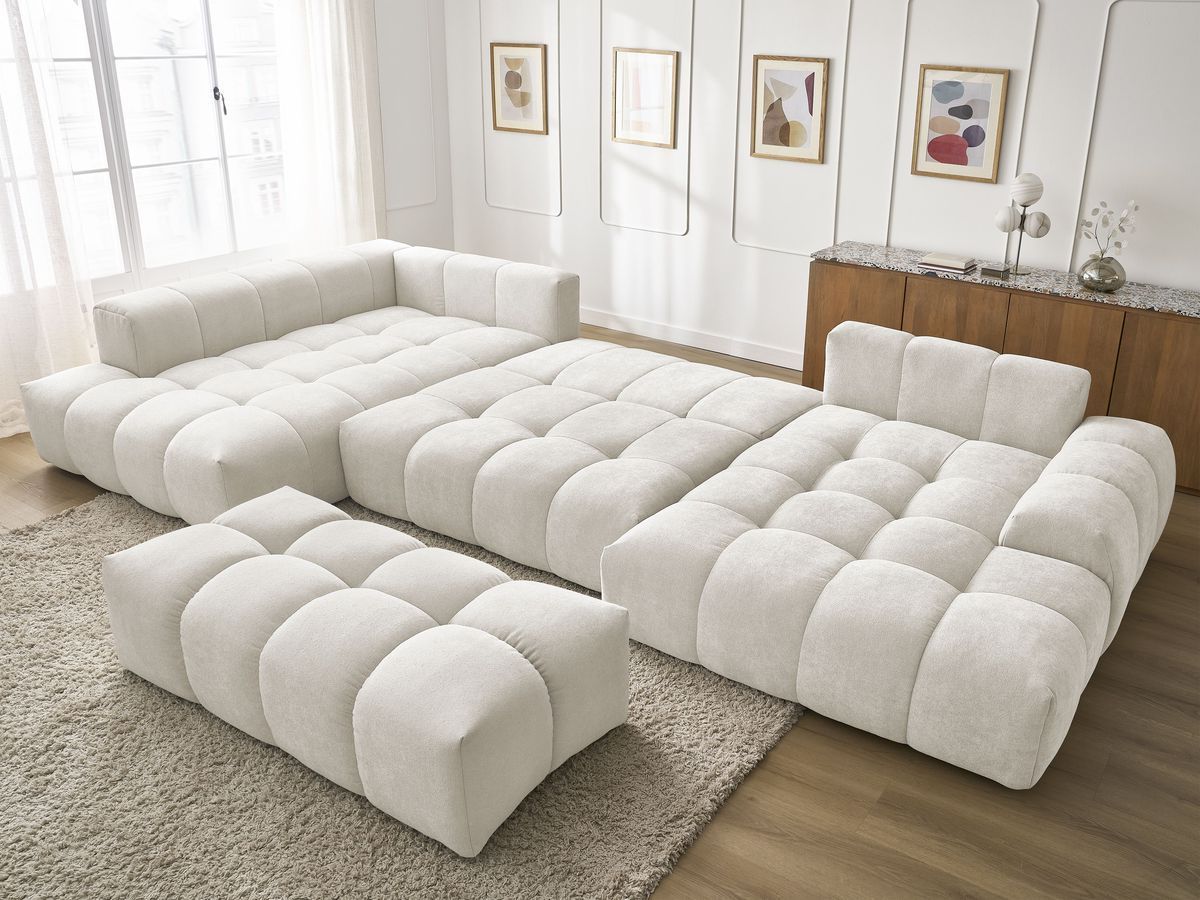 Bobochic Everest Wohnlandschaft mit Pouf, 14 Kissen Strukturstoff Weiß Ecke rechts