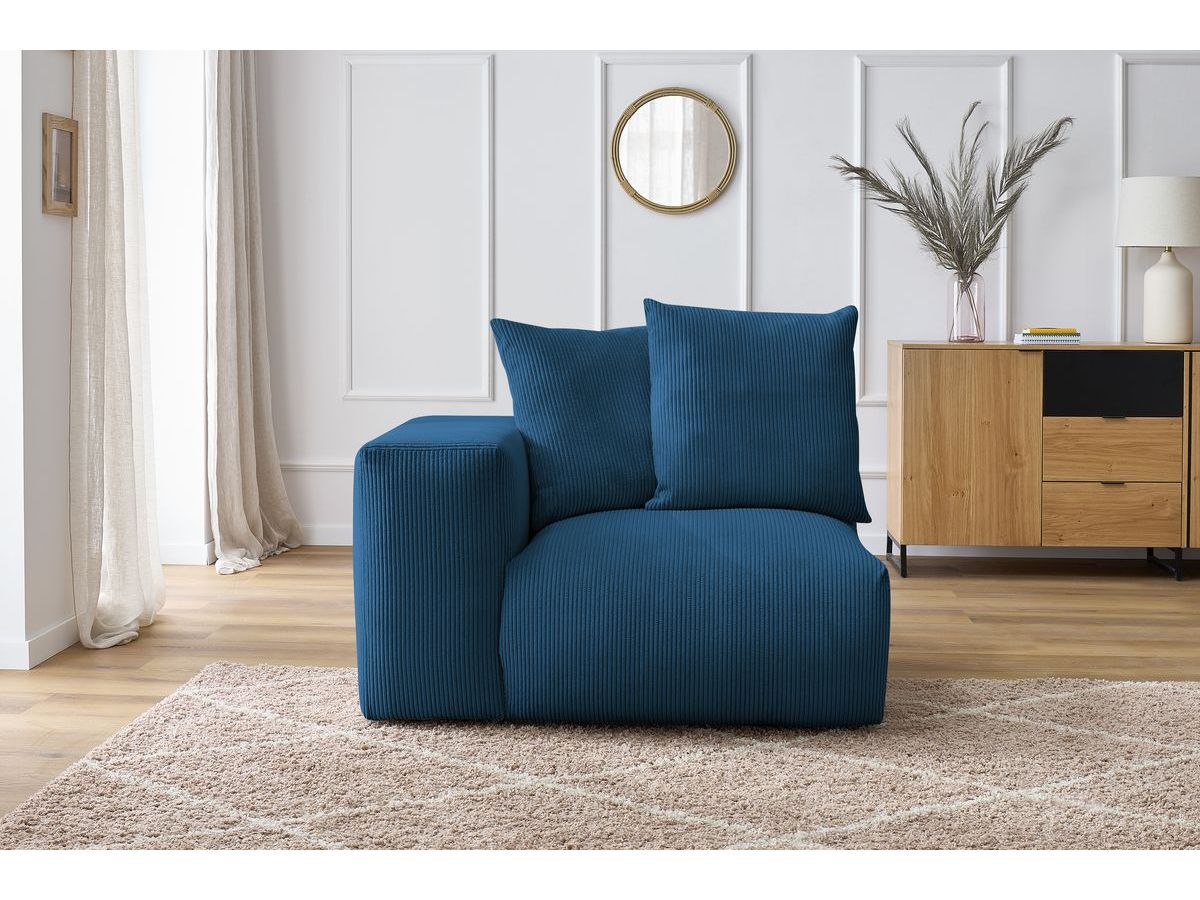 Bobochic Voltaire Sofamodul 1-Sitzer 130 × 100 cm Cordsamt Dunkelblau Ecke links