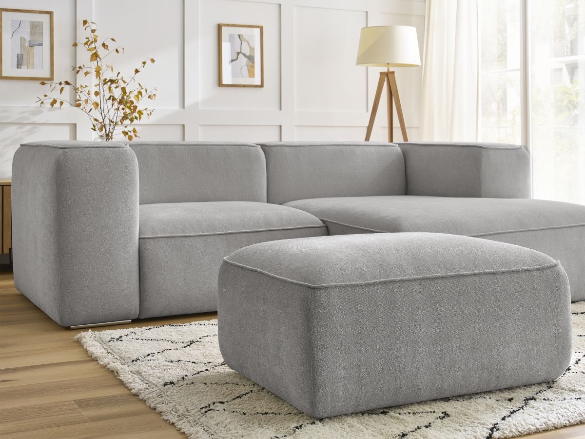 Bobochic Zephyr Ecksofa mit Pouf 260 × 165 cm Strukturstoff Hellgrau Ecke rechts