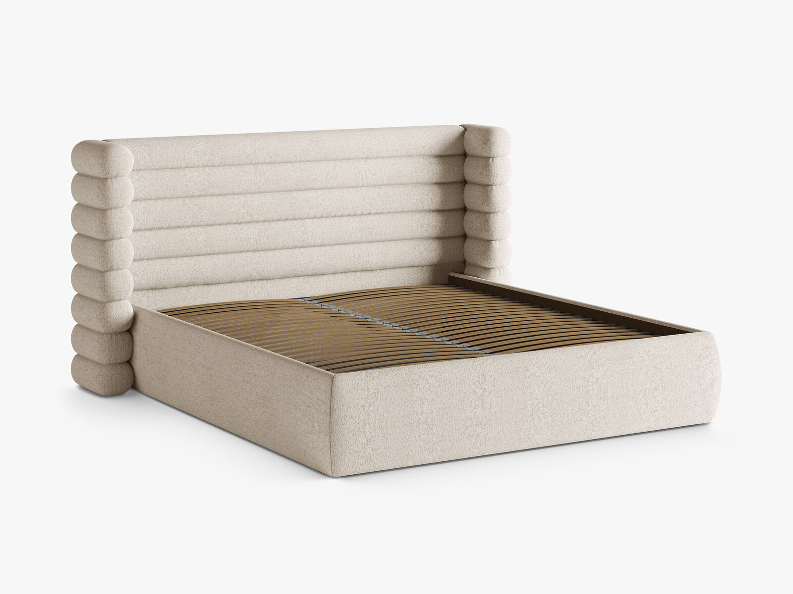Micadoni Stauraumbett mit Kopfteil Mount Boucle Coral Helles Beige 140x200
