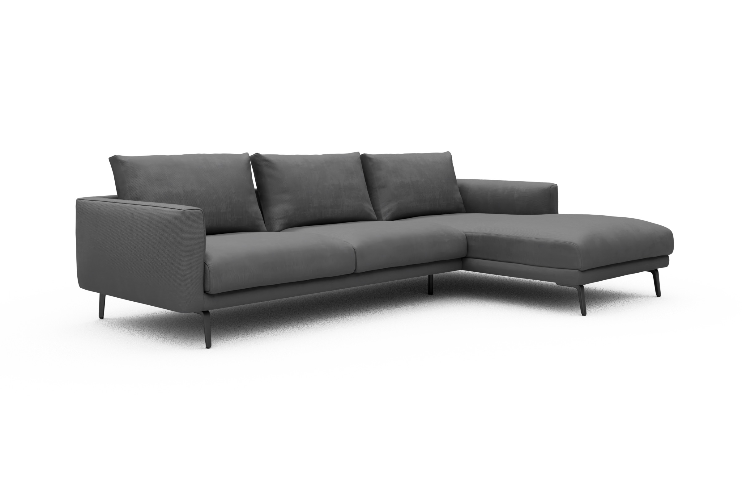 Ecksofa Karl Chaiselongue rechts mit 2,5-Sitzer Cordufine-Grey