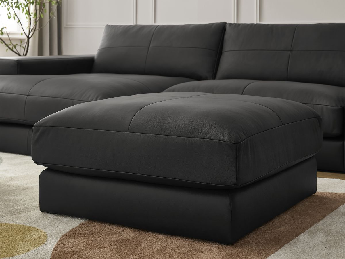 Bobochic Leonard Ecksofa mit Pouf 274 × 159 cm Leder Schwarz Ecke links