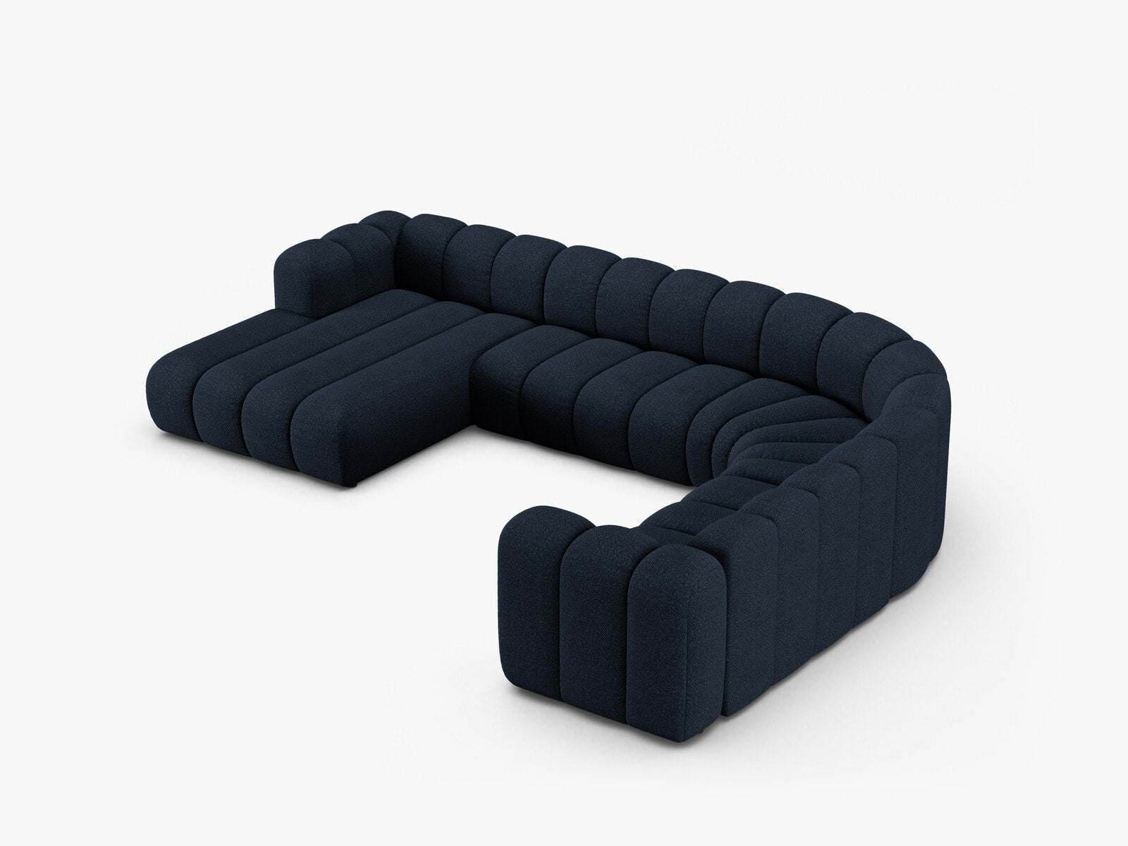 Micadoni Modulares Panorama Ecksofa Lupine 6-Sitzer Rechts Boucle Baloo Dunkelblau