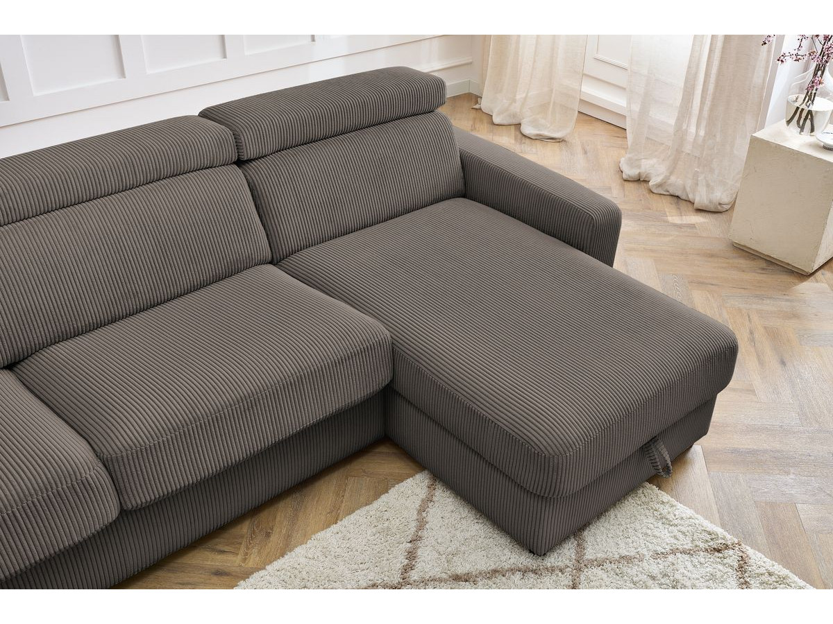 Bobochic Monaco Ecksofa mit Schlaffunktion und Bettkasten Cordsamt Taupe, Liegefläche 140 × 190 cm