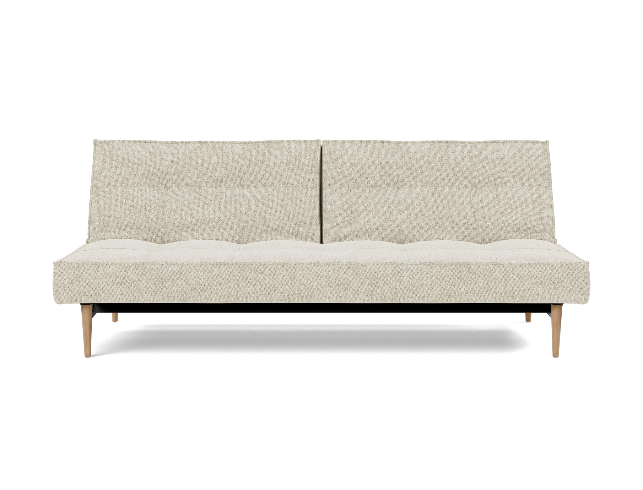 Schlafsofa Splitback Strukturierter Stoff Taura 357-Off-White Beine Styletto Eiche hell