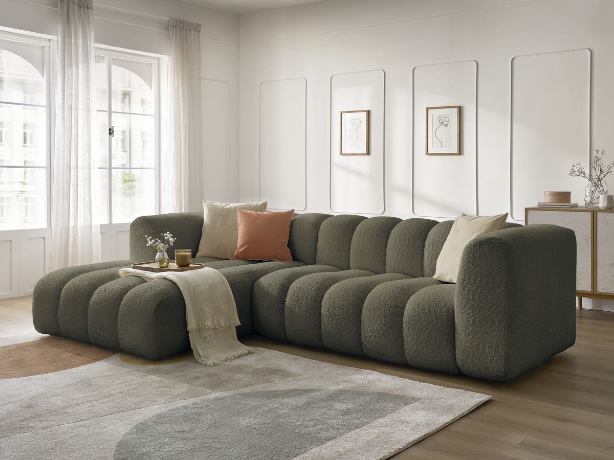 Bobochic Talia Ecksofa Bouclé-Stoff Grün Ecke links