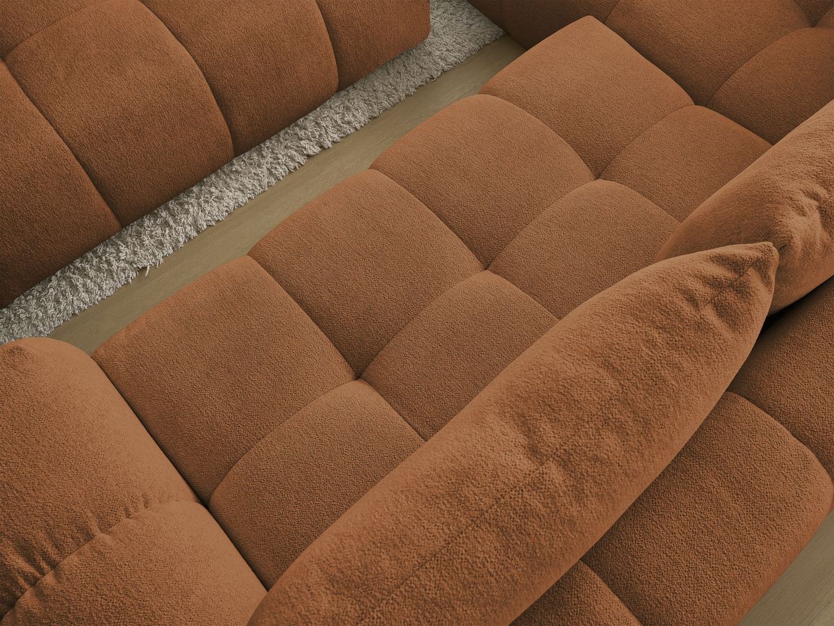 Bobochic Everest Ecksofa mit Schlaffunktion und Bettkasten und Pouf 320 × 212 cm, 5 Kissen Melange-Stoff Orange Ecke links