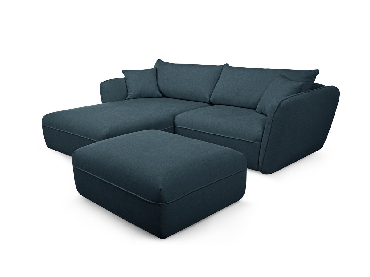 Bobochic Luigi Ecksofa mit Pouf Strukturstoff Blau Ecke links