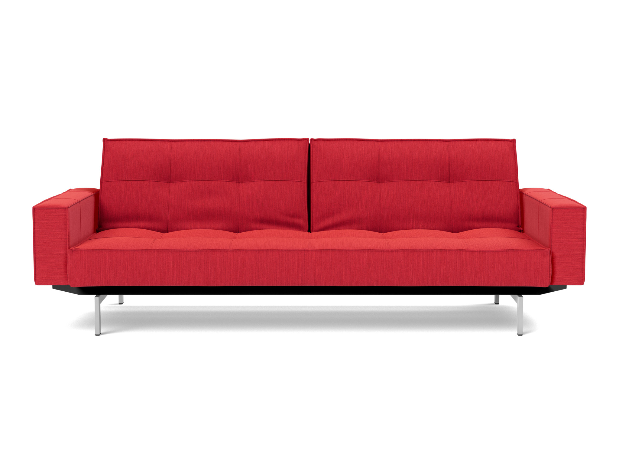 Schlafsofa Splitback mit Armlehnen Flachgewebe Elegance 511-Red Beine Chrom