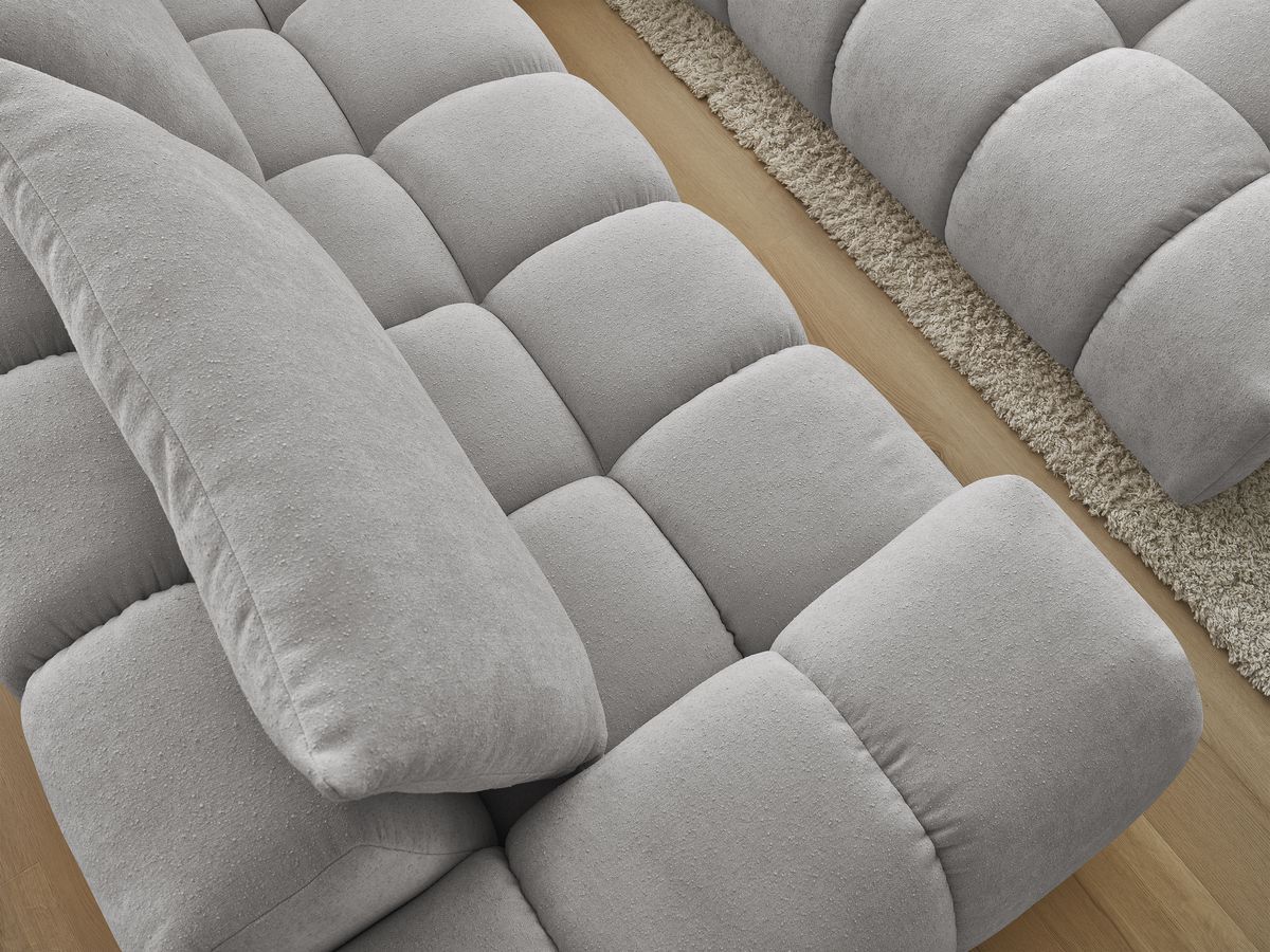 Bobochic Everest Ecksofa mit Schlaffunktion und Pouf, 4 Kissen Strukturstoff Hellgrau Ecke rechts