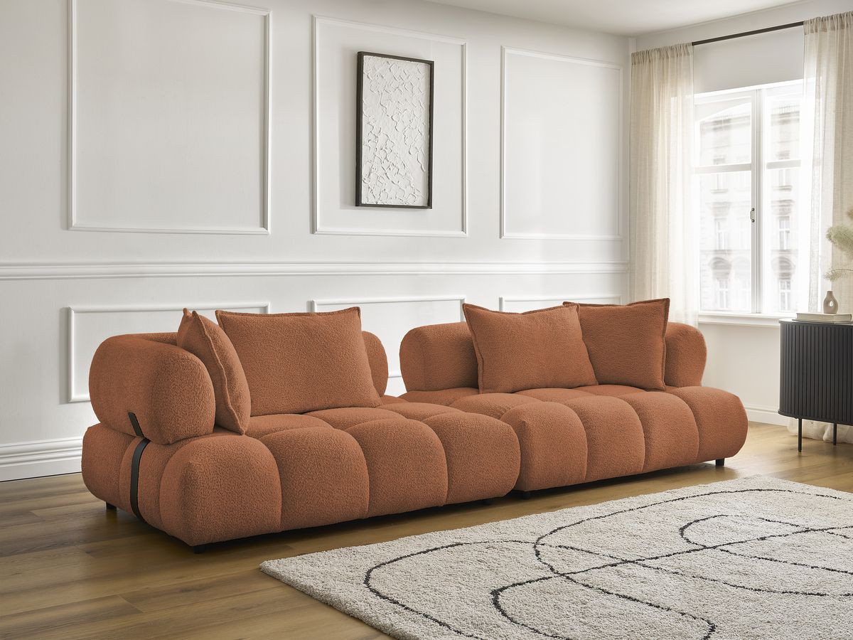 Bobochic Alya Sofa 4-Sitzer Bouclé-Stoff Orange