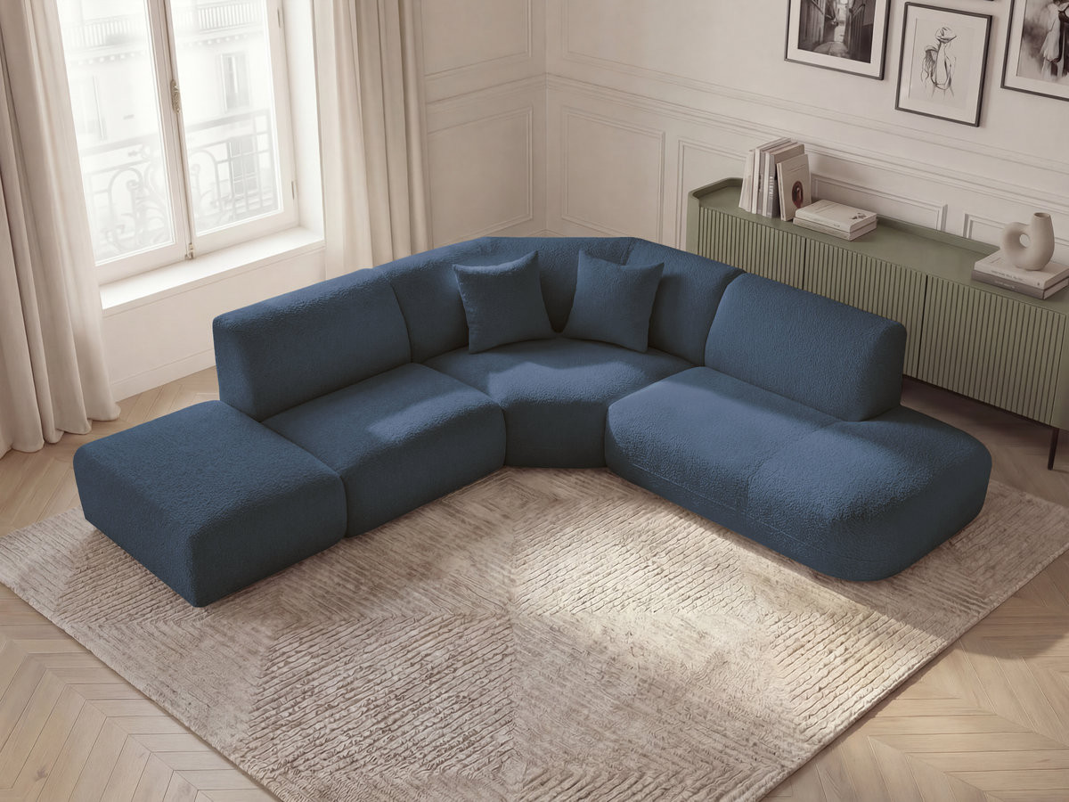 Bobochic Anda Ecksofa 279 × 264 cm Chenille Dunkelblau Ecke rechts