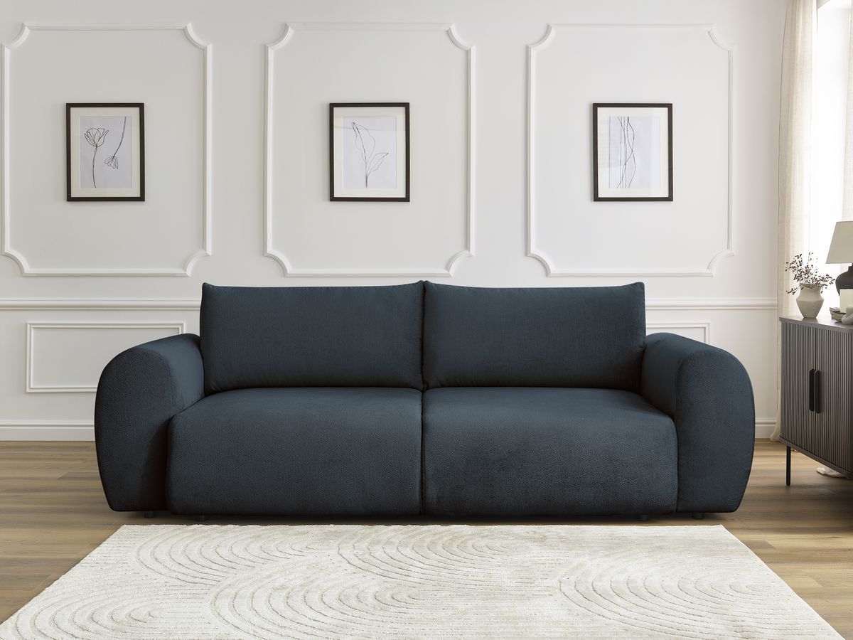 Bobochic Lucien Schlafsofa 3-Sitzer mit Bettkasten Stoff Dunkelblau