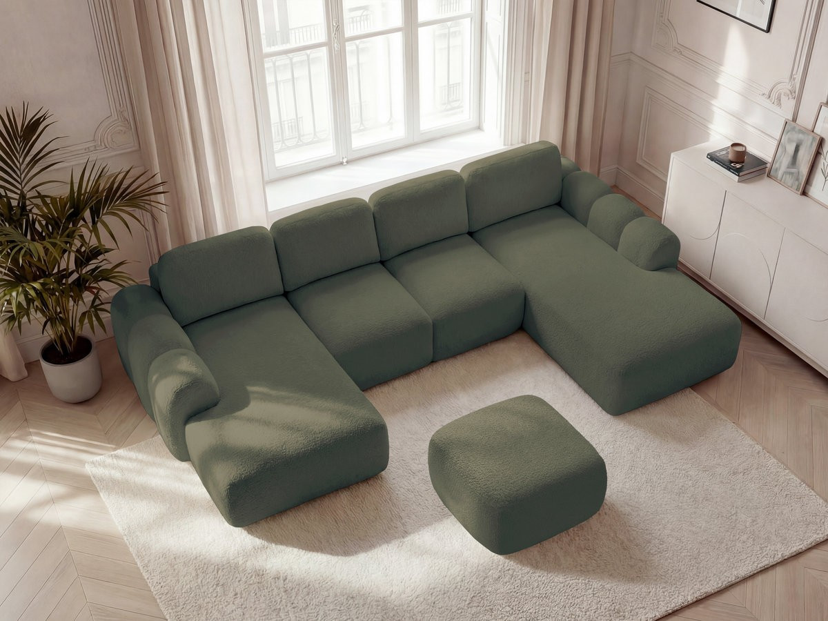 Bobochic Montaigne Wohnlandschaft mit Pouf Bouclé-Stoff Grün Ecke links
