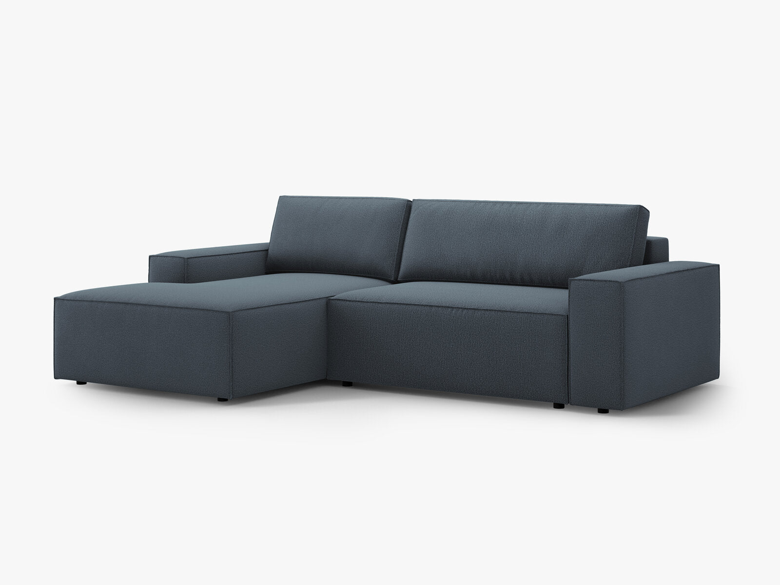 Micadoni Schlaf-Ecksofa Jodie 3-Sitzer Links Strukturierter Stoff Blau