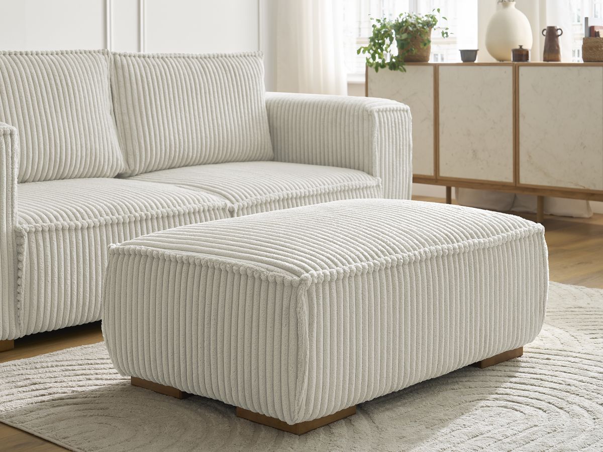 Bobochic Chelsea Sofa 3-Sitzer mit Pouf Breitcord weich Beige