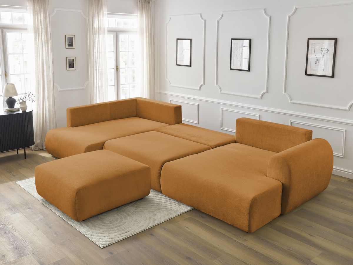 Bobochic Lucien Wohnlandschaft mit Pouf Stoff Gelb Ecke rechts