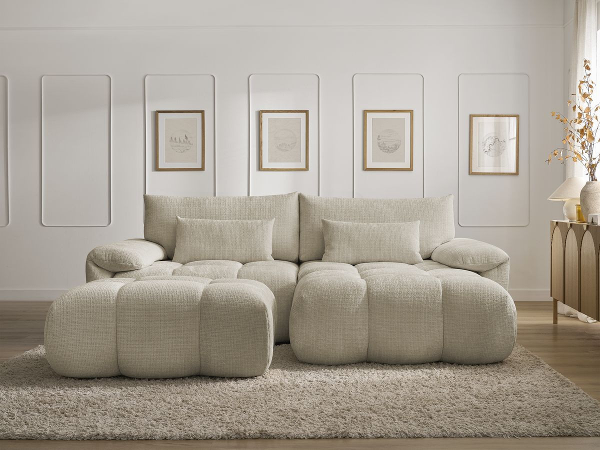 Bobochic Ivane Ecksofa mit Pouf Strukturstoff Beige Ecke rechts
