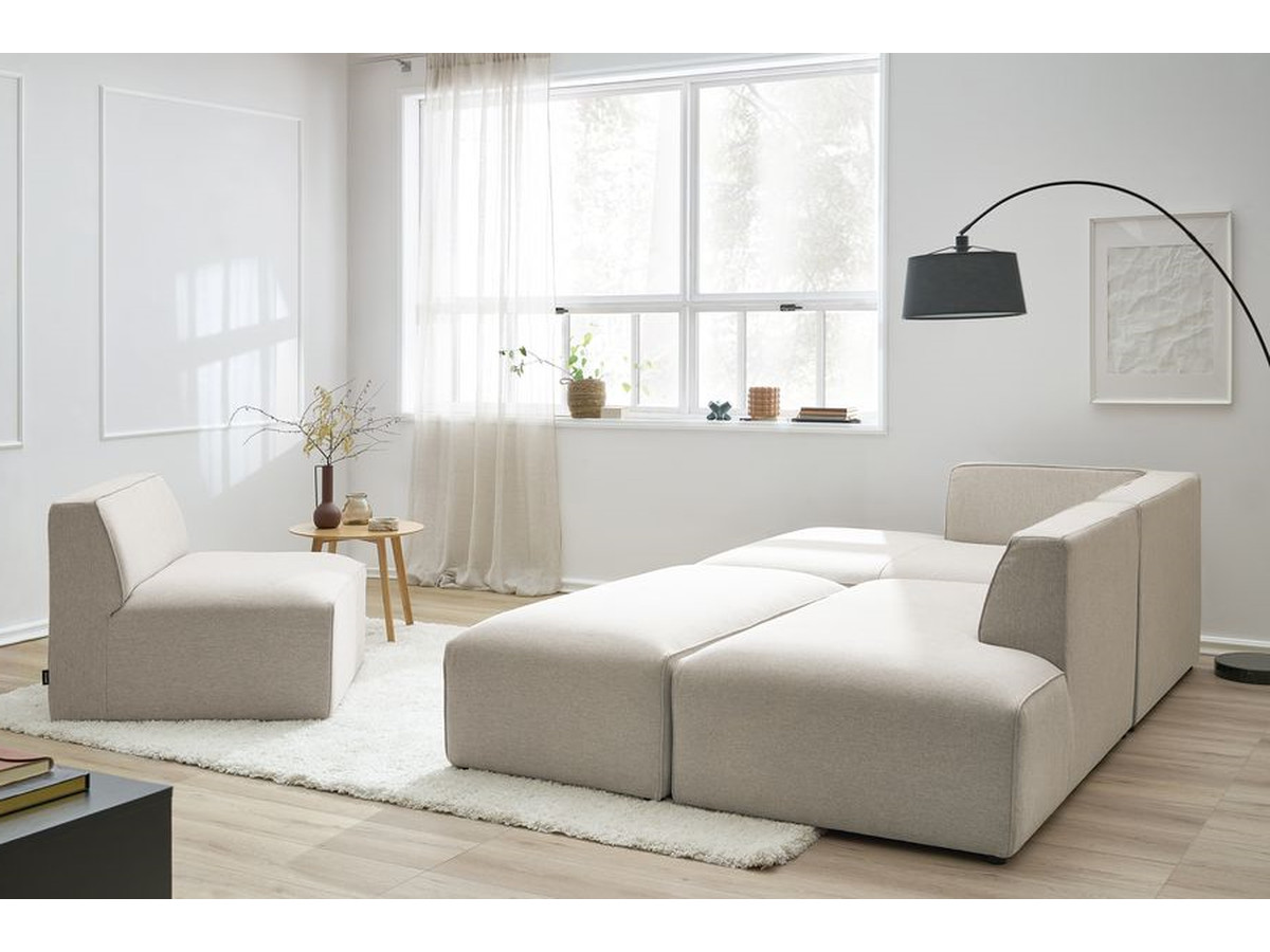 Bobochic Megeve Ecksofa mit Pouf Melange-Stoff Beige Ecke links
