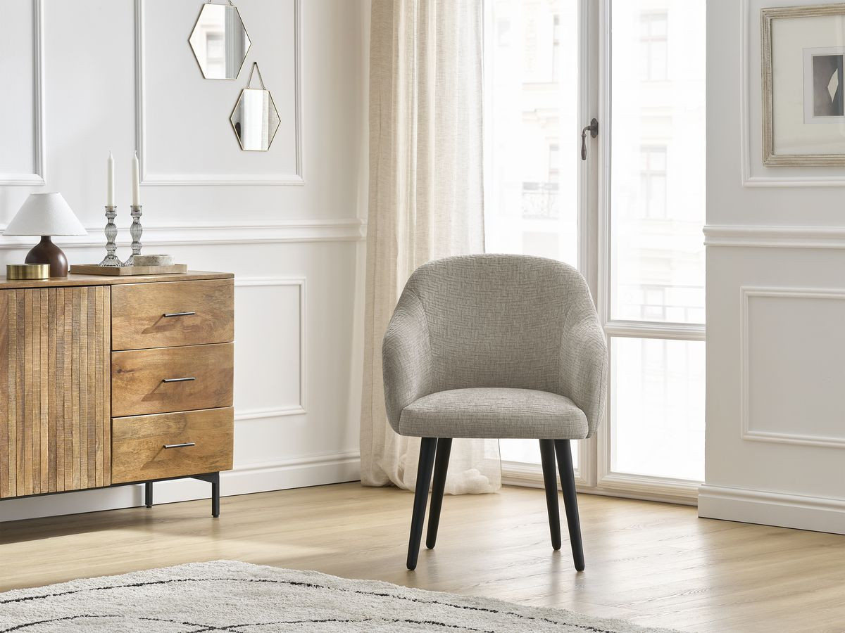 Bobochic Sophie Esszimmerstuhl mit skandinavischen Beinen, schwarz Strukturstoff Beige