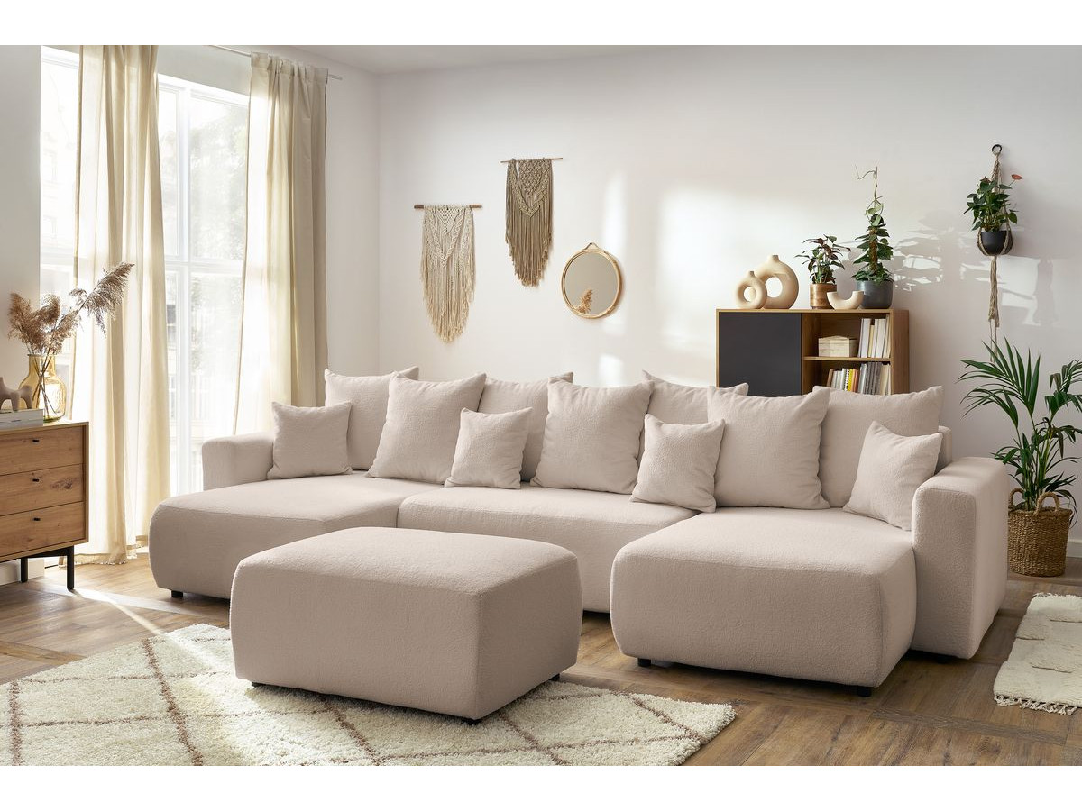 Bobochic Envy Wohnlandschaft mit rechteckigem Pouf Bouclé-Stoff Beige