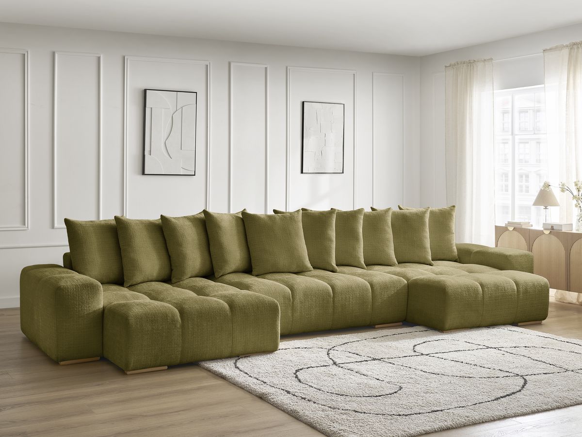 Bobochic Anakin Wohnlandschaft, 10 Kissen Strukturstoff Grün