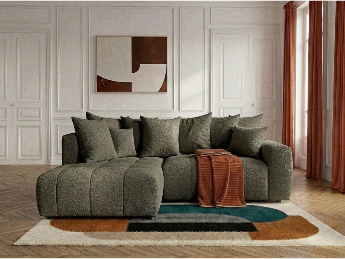 Bobochic Roxelane Ecksofa mit Schlaffunktion und Bettkasten Bouclé-Stoff Grün Ecke links
