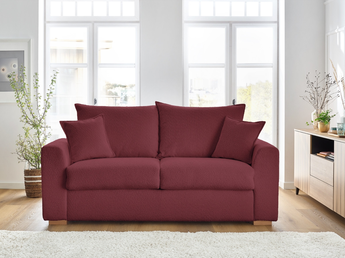 Bobochic Augustin Schlafsofa 3-Sitzer Bouclé-Stoff Rot, Liegefläche 140 × 200 cm