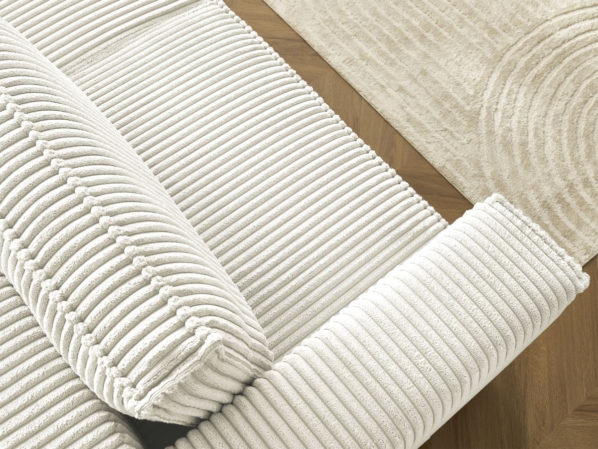 Bobochic Chelsea Schlafsofa 4-Sitzer mit Bettkasten und Pouf Breitcord weich Beige