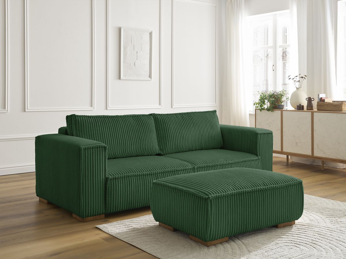 Bobochic Chelsea Sofa 4-Sitzer mit Pouf Breitcord weich Grün