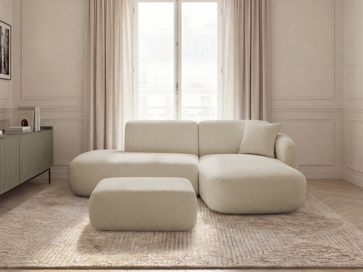 Bobochic Anda Ecksofa mit Pouf 241 × 163 cm Chenille Beige Ecke rechts