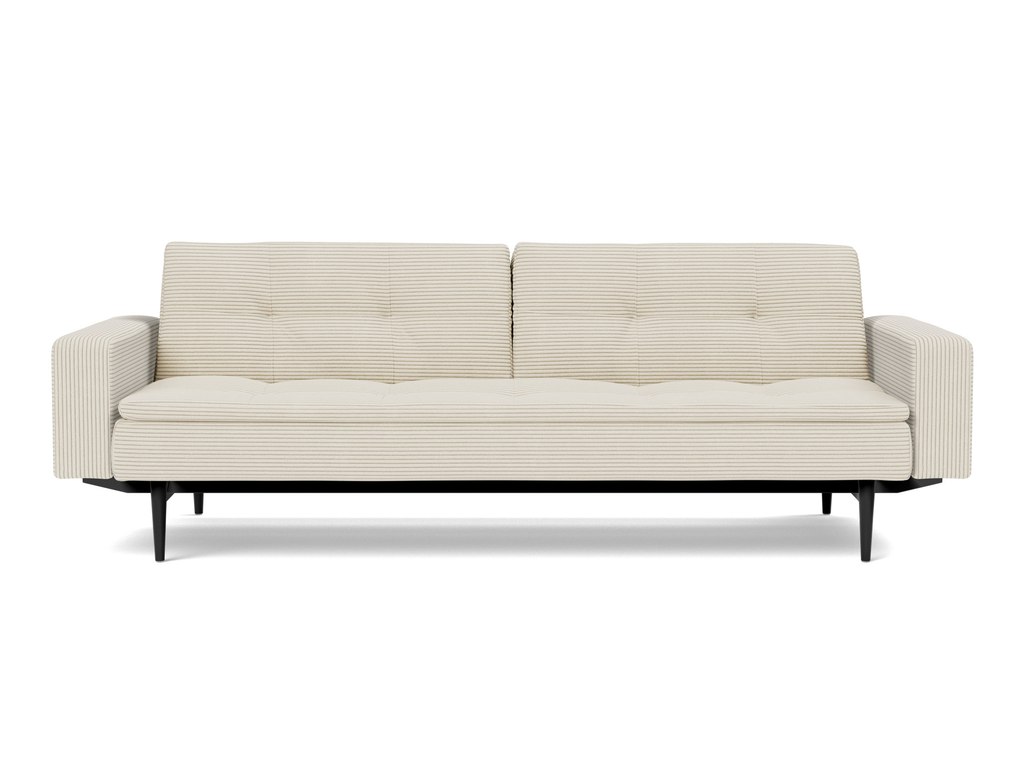 Schlafsofa Dublexo mit Armlehnen Kord Corduroy 594-Ivory Beine Styletto Eiche schwarz