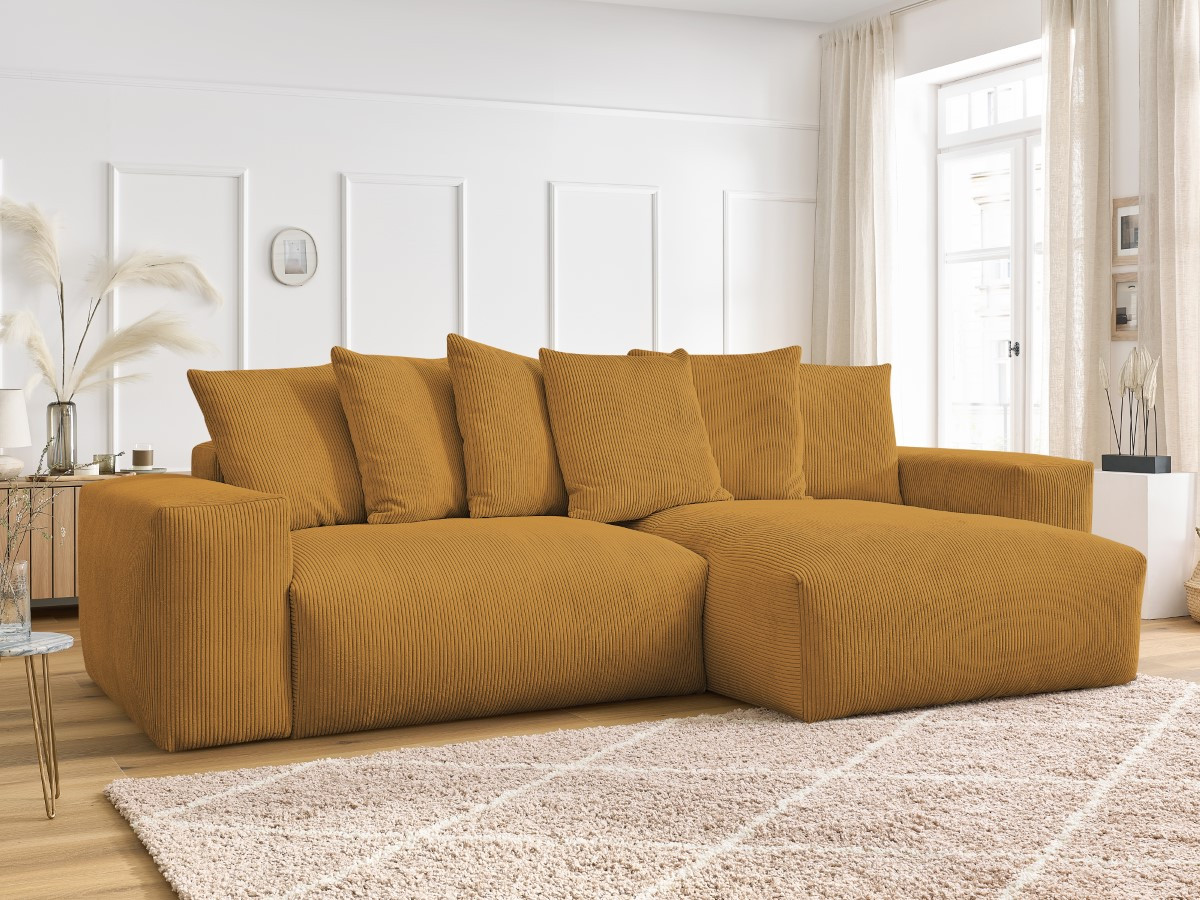 Bobochic Voltaire Ecksofa mit Schlaffunktion und Bettkasten Cordsamt Gelb