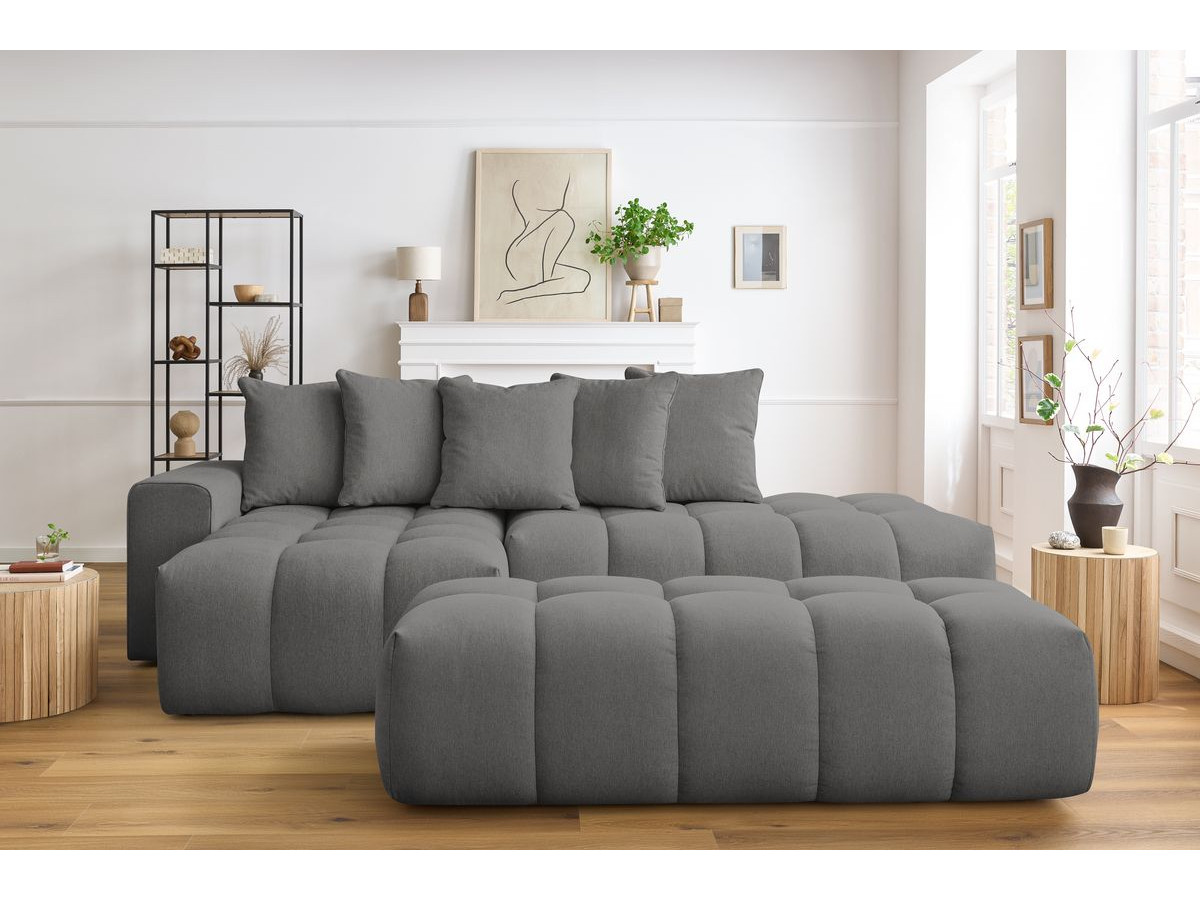 Bobochic Mont-blanc Ecksofa mit Pouf Melange-Stoff Dunkelgrau Ecke links