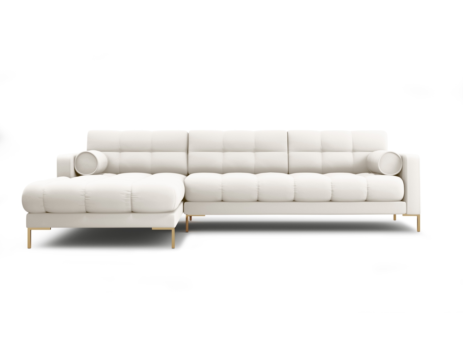 Cosmopolitan Design Ecksofa Bali 5-Sitzer Strukturierter Stoff Neve Helles Beige Links Beine Gold