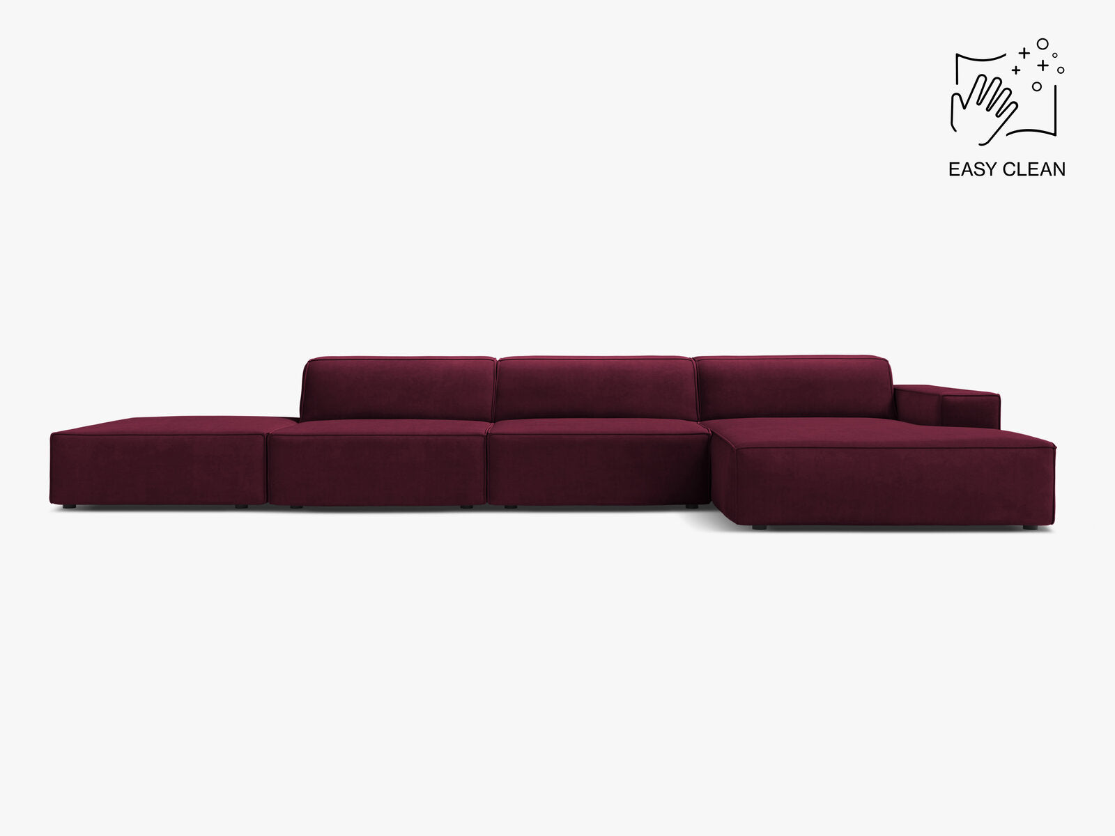 Micadoni Ecksofa Jodie 5-Sitzer Samt Venus Burgunder Rechts