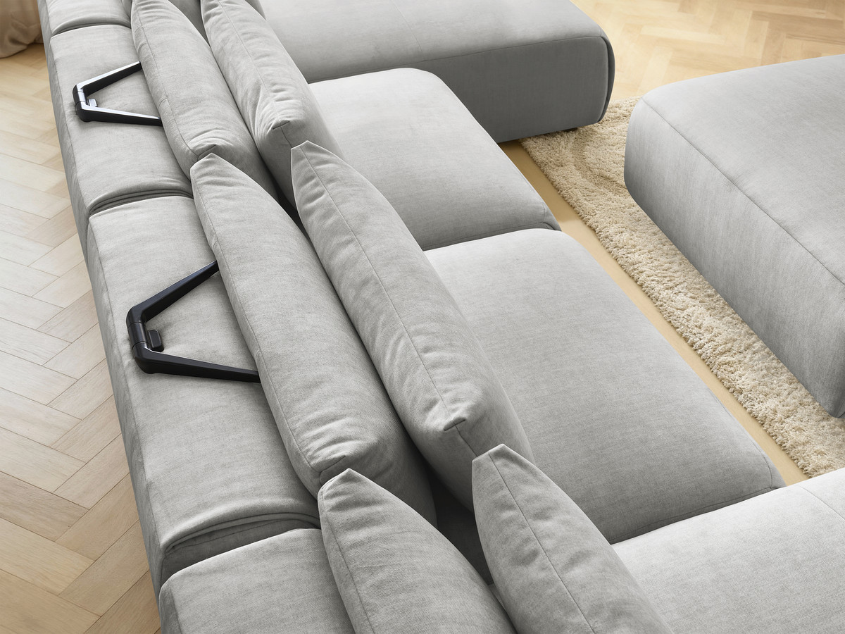 Bobochic Jana Wohnlandschaft mit großem Pouf Samt Hellgrau