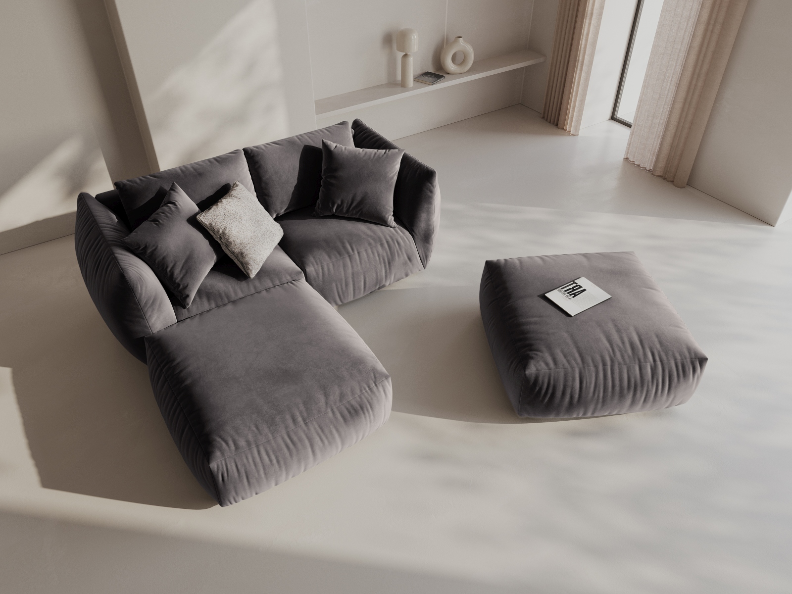 Micadoni Modulares Sofa Chris 4-Sitzer Samt Dunkelgrau