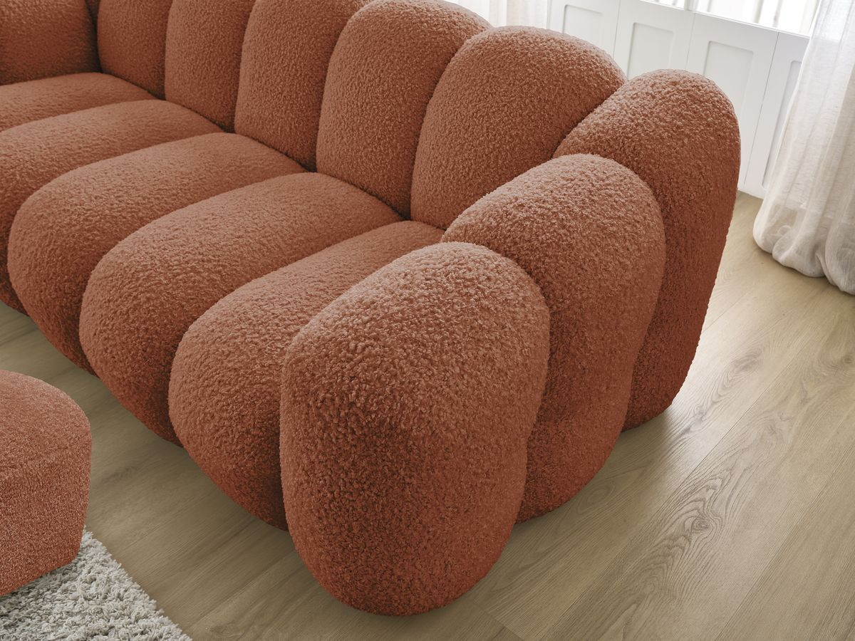 Bobochic Hippolyte Sofa 3-Sitzer mit Pouf Bouclé-Stoff Orange